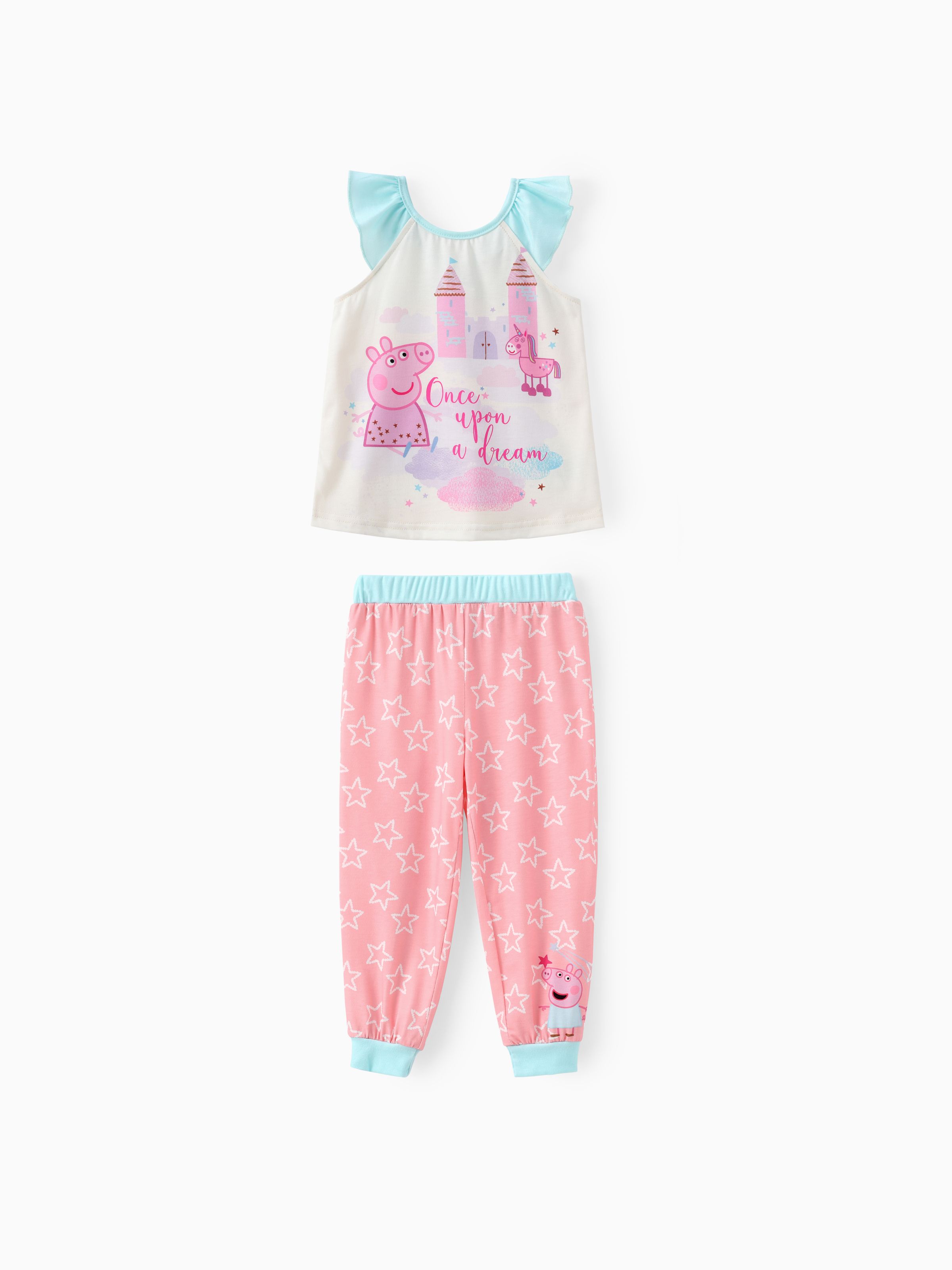 

Peppa Pig Toddler Girls 2pcs Unicorn Castle with Character Print Flutter-sleeve Top with Pants Pajamas Set