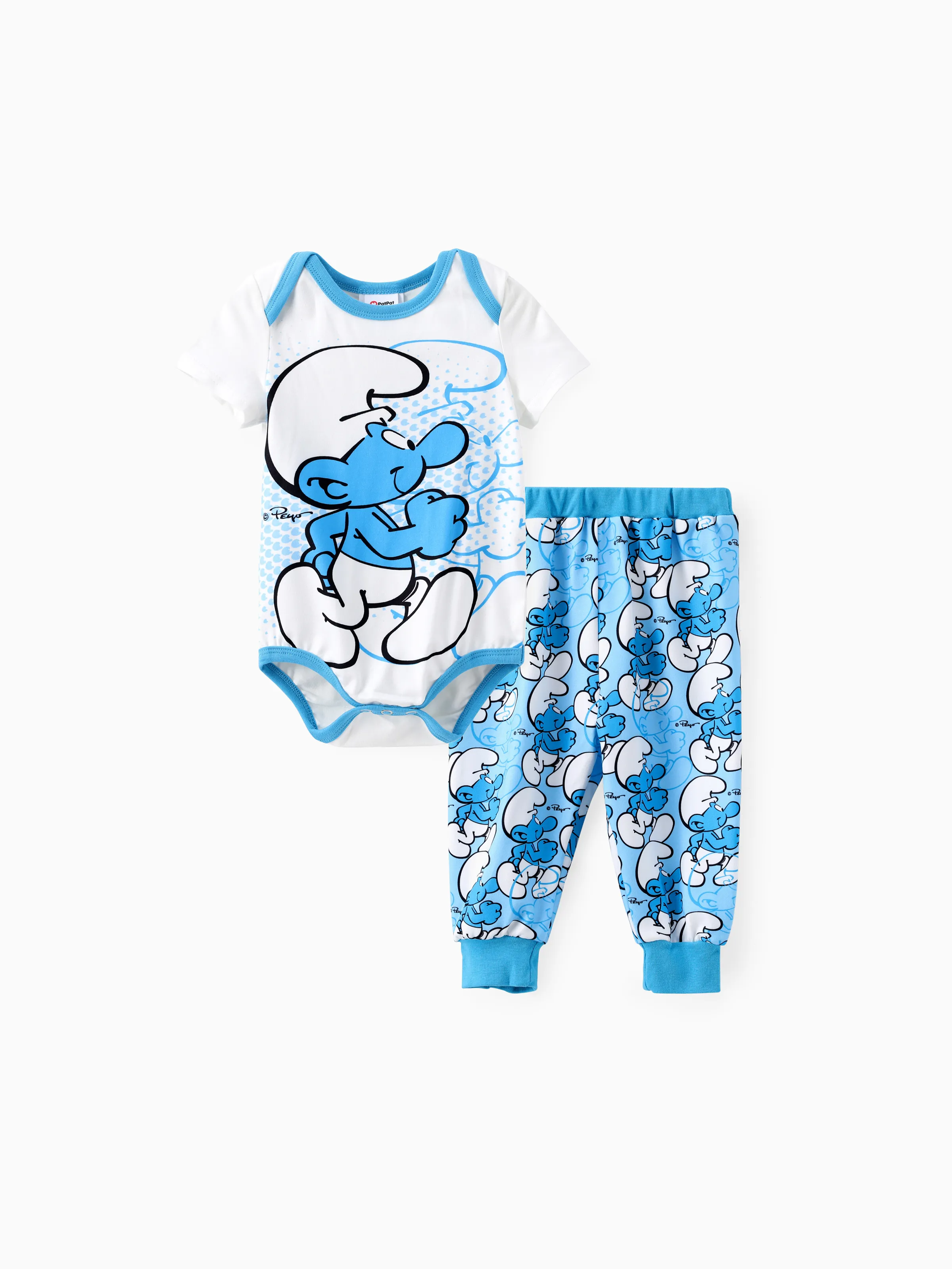 

The Smurfs Baby Boys/Girls 2pcs Character Print Short-sleeve Onesie with Pants Set