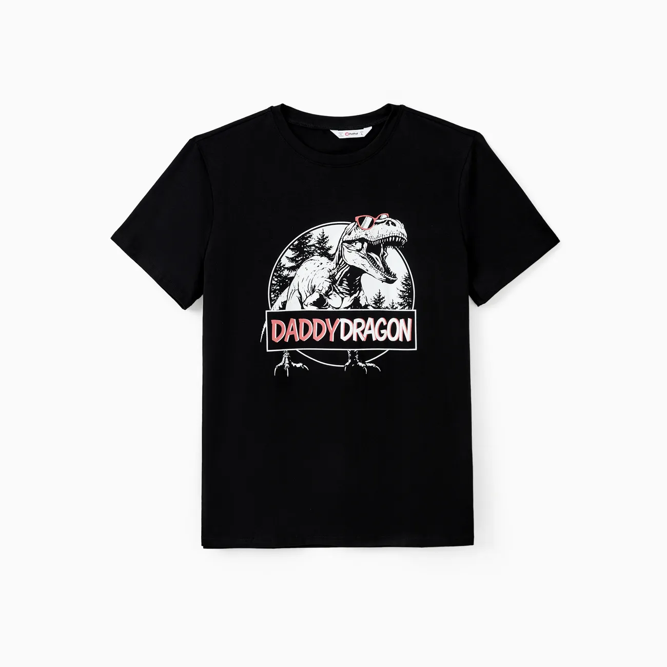 Family Matching Cotton Black Short Sleeves Dinosaur Graphic Tops