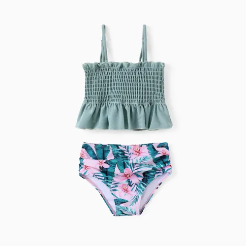 2 قطع طفل صغير فتاة الحلو Smocking وتصميم الأزهار ملابس السباحة مجموعة