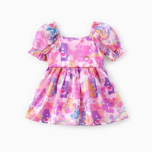 Care Bears Toddler Girls 1pc Manches Bouffantes Lovely Allover Bears Print Puff Sleeves Robe en tulle étincelant
