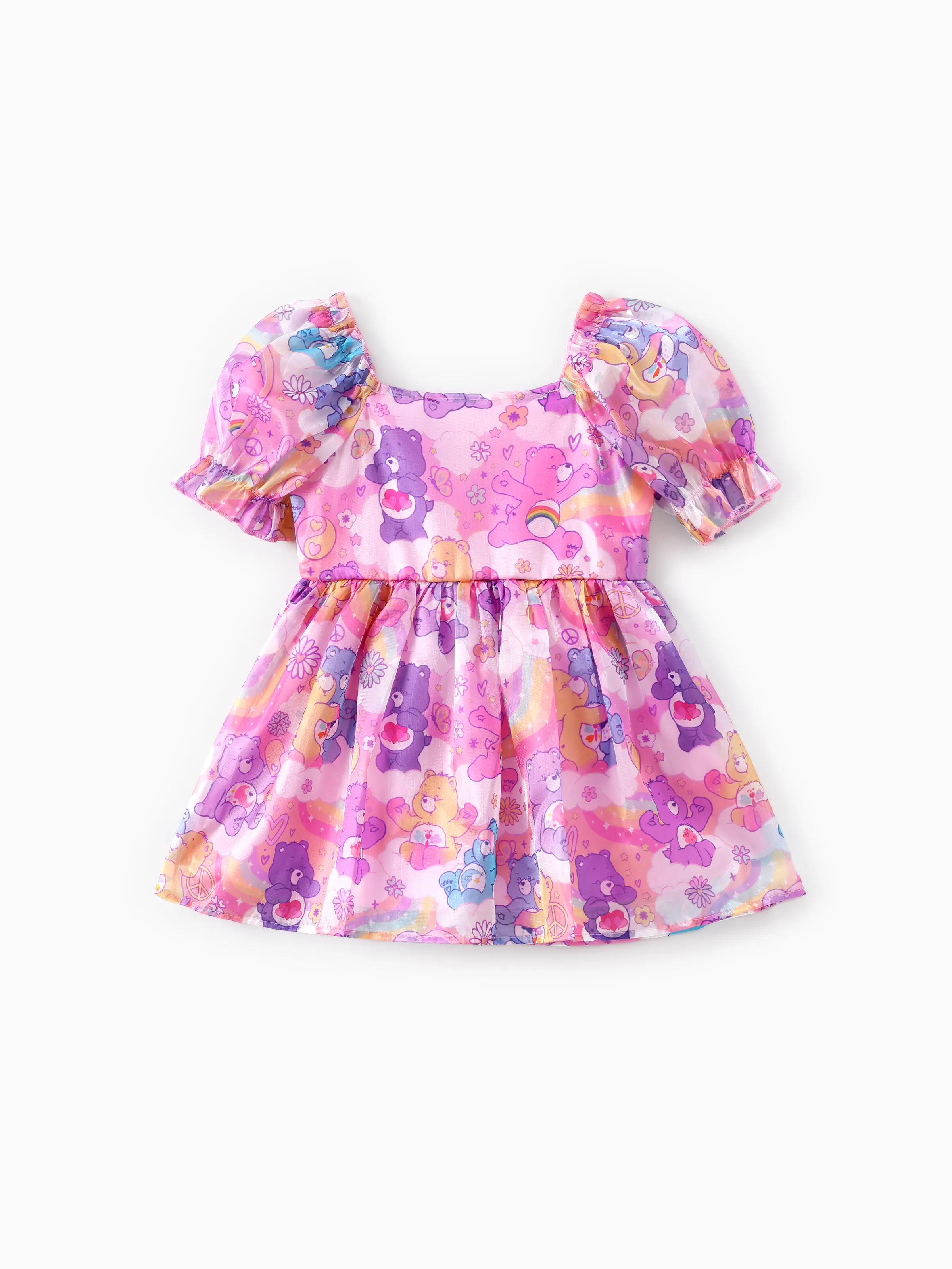 Care Bears Toddler Girls 1pc Puff Sleeves Lovely Allover Bears Print Puff Sleeves Sparkling Tulle Dress