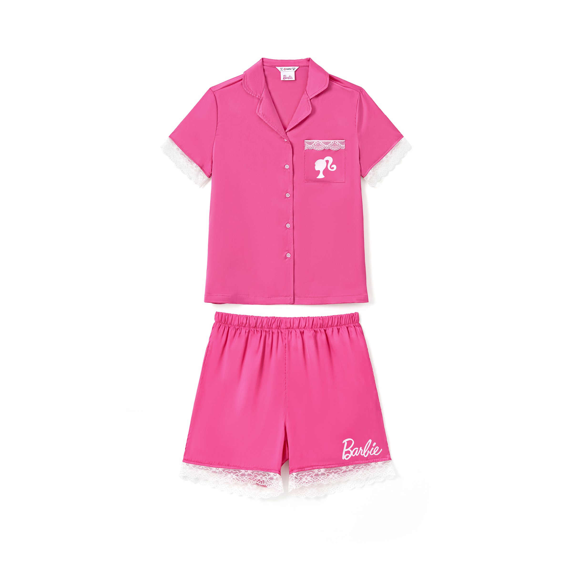

Barbie Mommy and Me Pink Classic Barbie Logo Print Lace Top with Shorts Casual Set