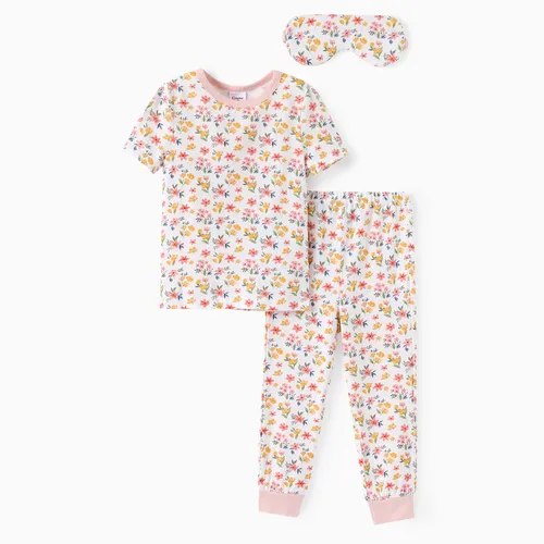 Juego de pijamas ajustados florales para niñas pequeñas de 3 piezas