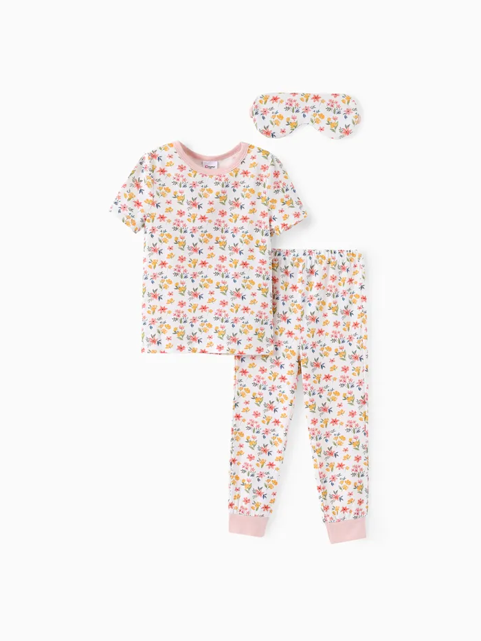 3pcs criança menina floral apertado pijama conjunto
