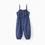 Toddler Girl Polka dots Bowknot Design Denim Cami Jumpsuits Deep Blue