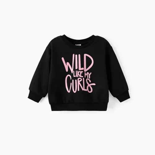Toddler Girl Letter Print Casual Black Pullover Sweatshirt