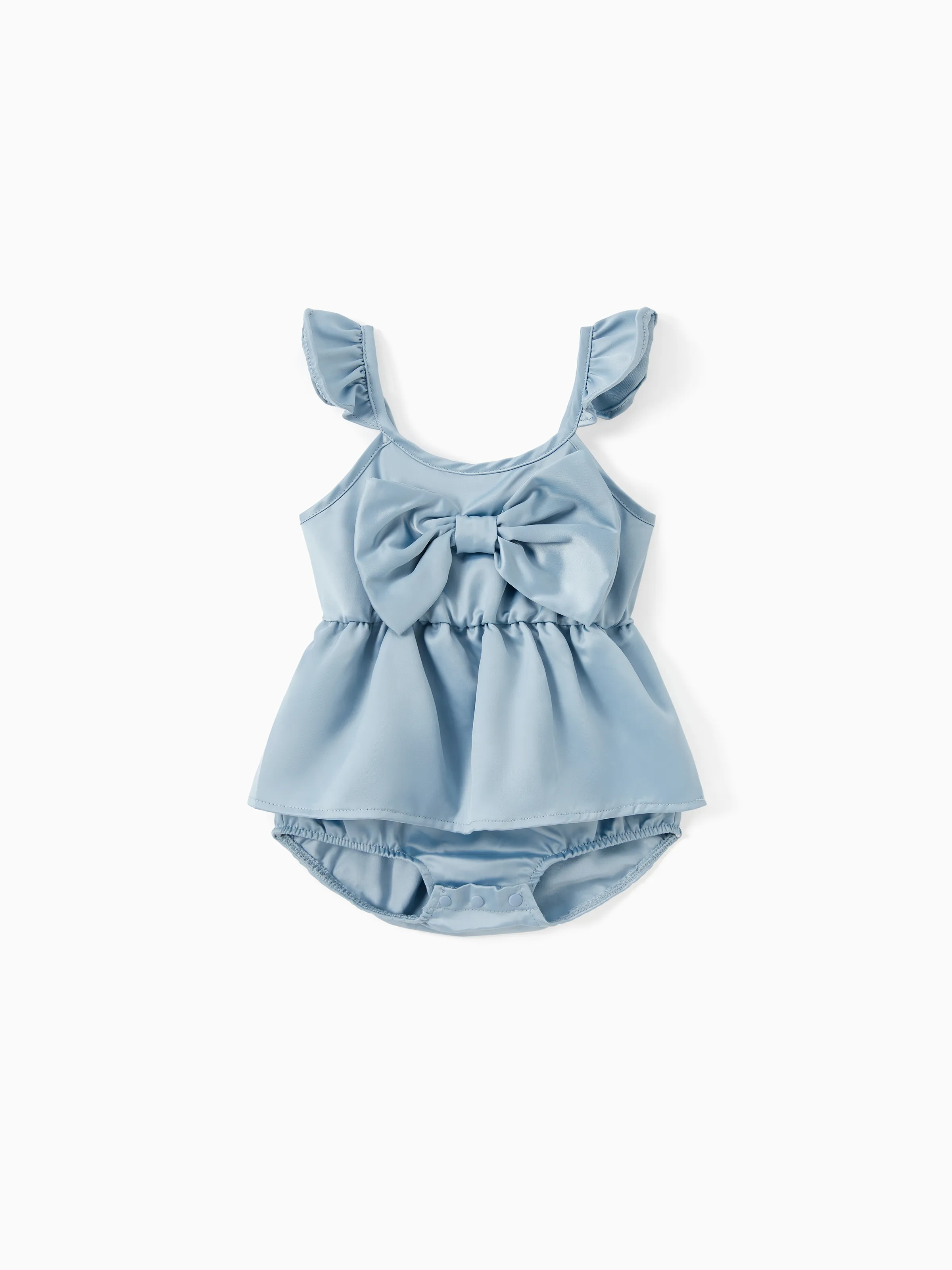 

Mommy and Me Blue Drawstring Side Ruched Detail Satin Silk Slip Dress