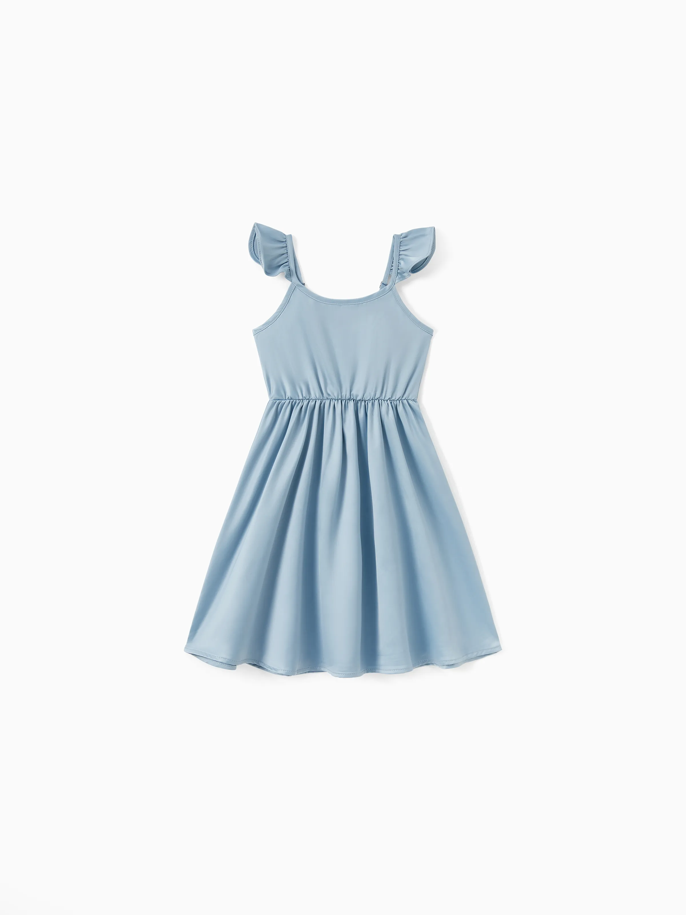 

Mommy and Me Blue Drawstring Side Ruched Detail Satin Silk Slip Dress