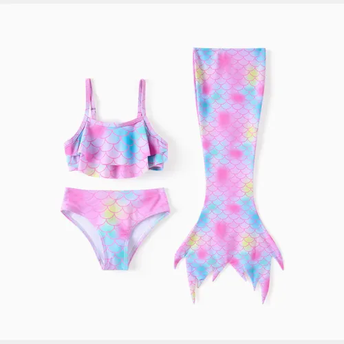 Toddler Girl 3pcs sereia design swimsuits Set
