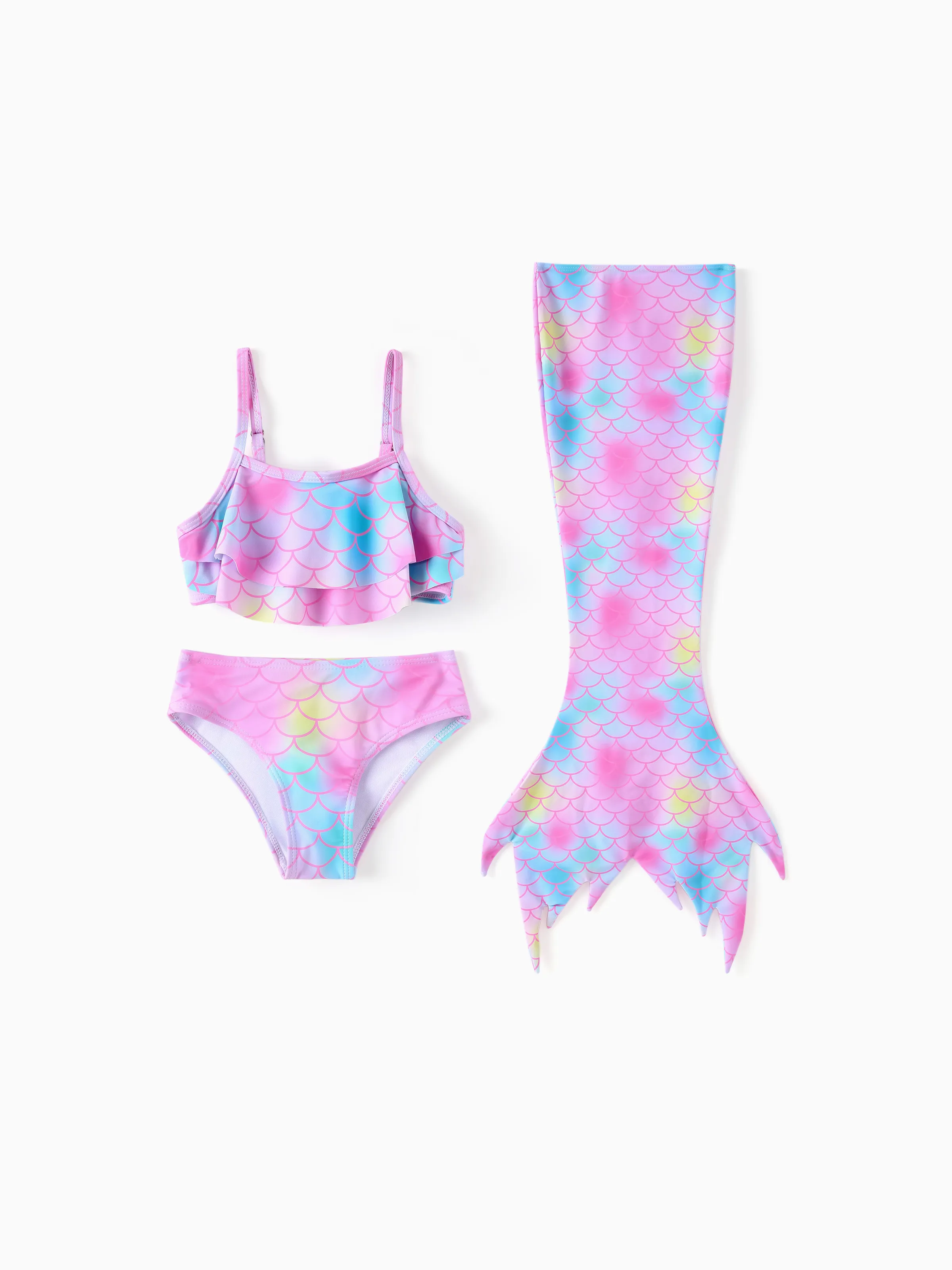 

Toddler Girl 3pcs Mermaid Design Swimsuits Set