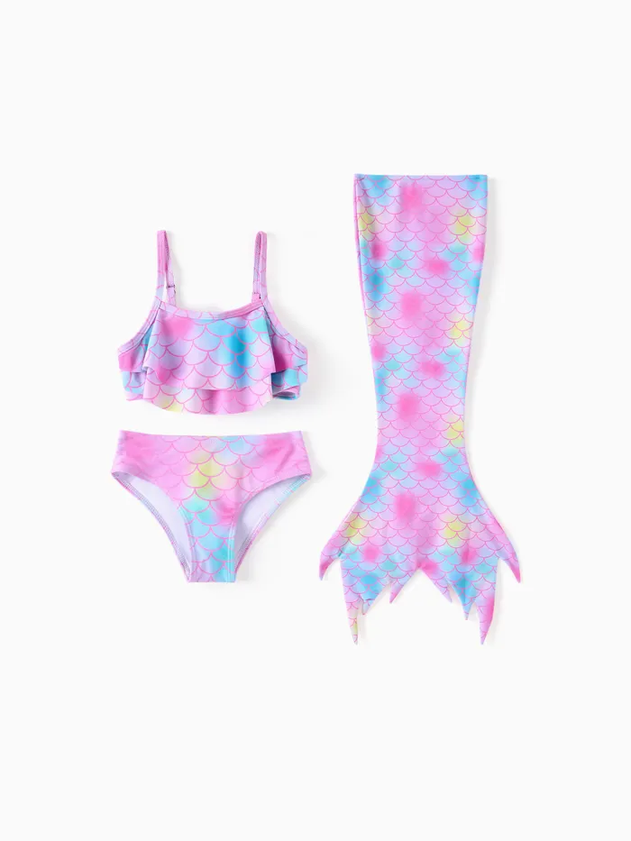 Toddler Girl 3pcs Mermaid Design Swimsuits Set