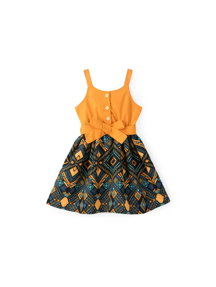 Toddler Girl Boho Exotic Graphic Splice Belted Slip Dress