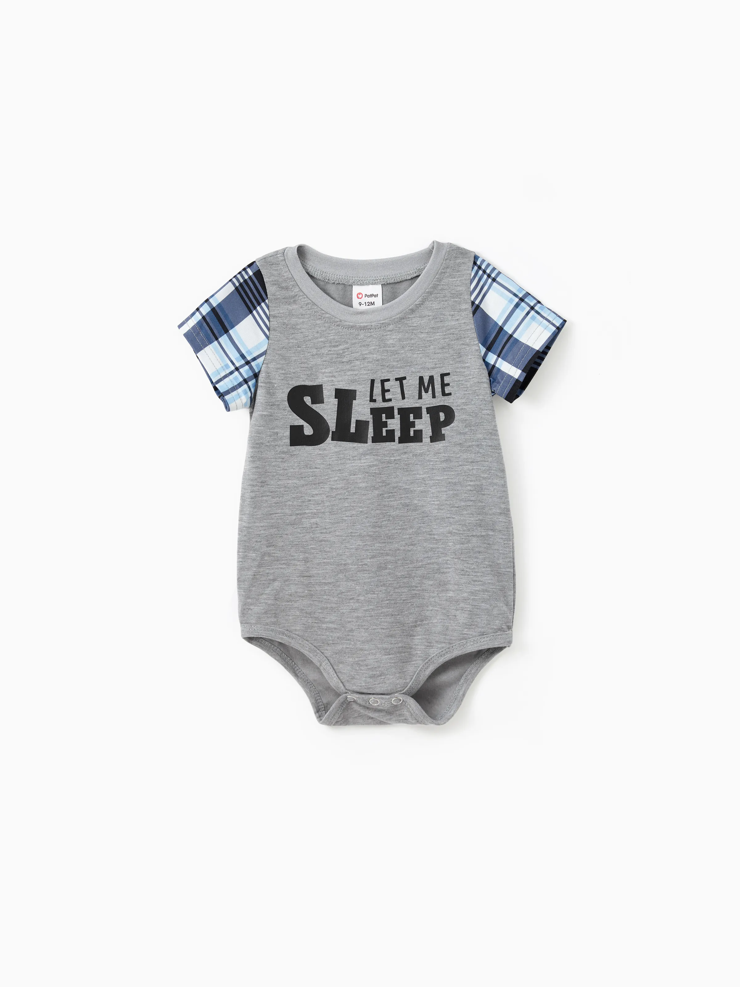 

Family Matching Pajamas Sets Let Me Sleep Slogan Print Top Blue Plaid Drawstring Shorts