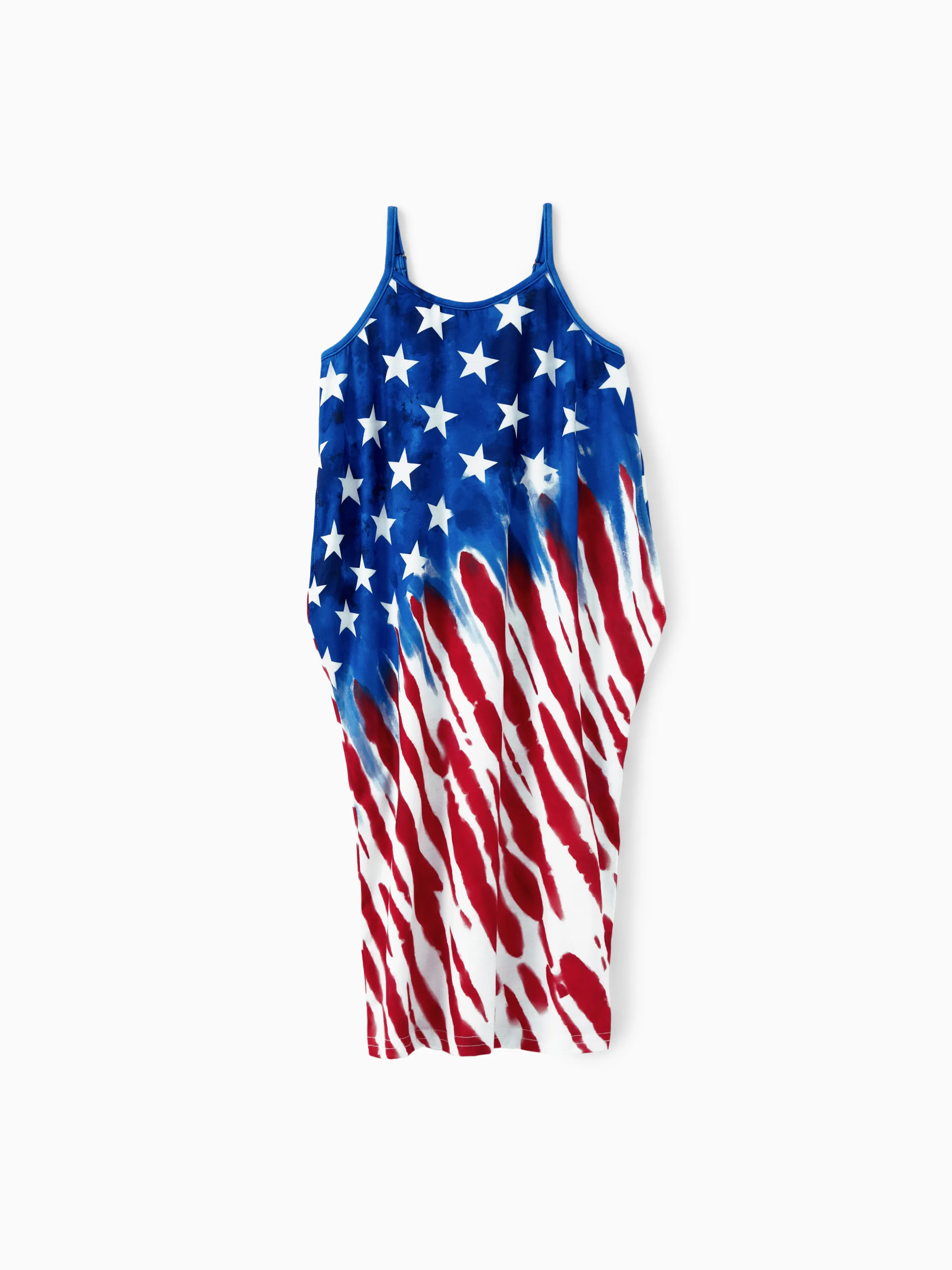 

Independence Day Family Matching Sets American Flag Print T-shirt and Adjustable Strap Midi Dress with Pockets