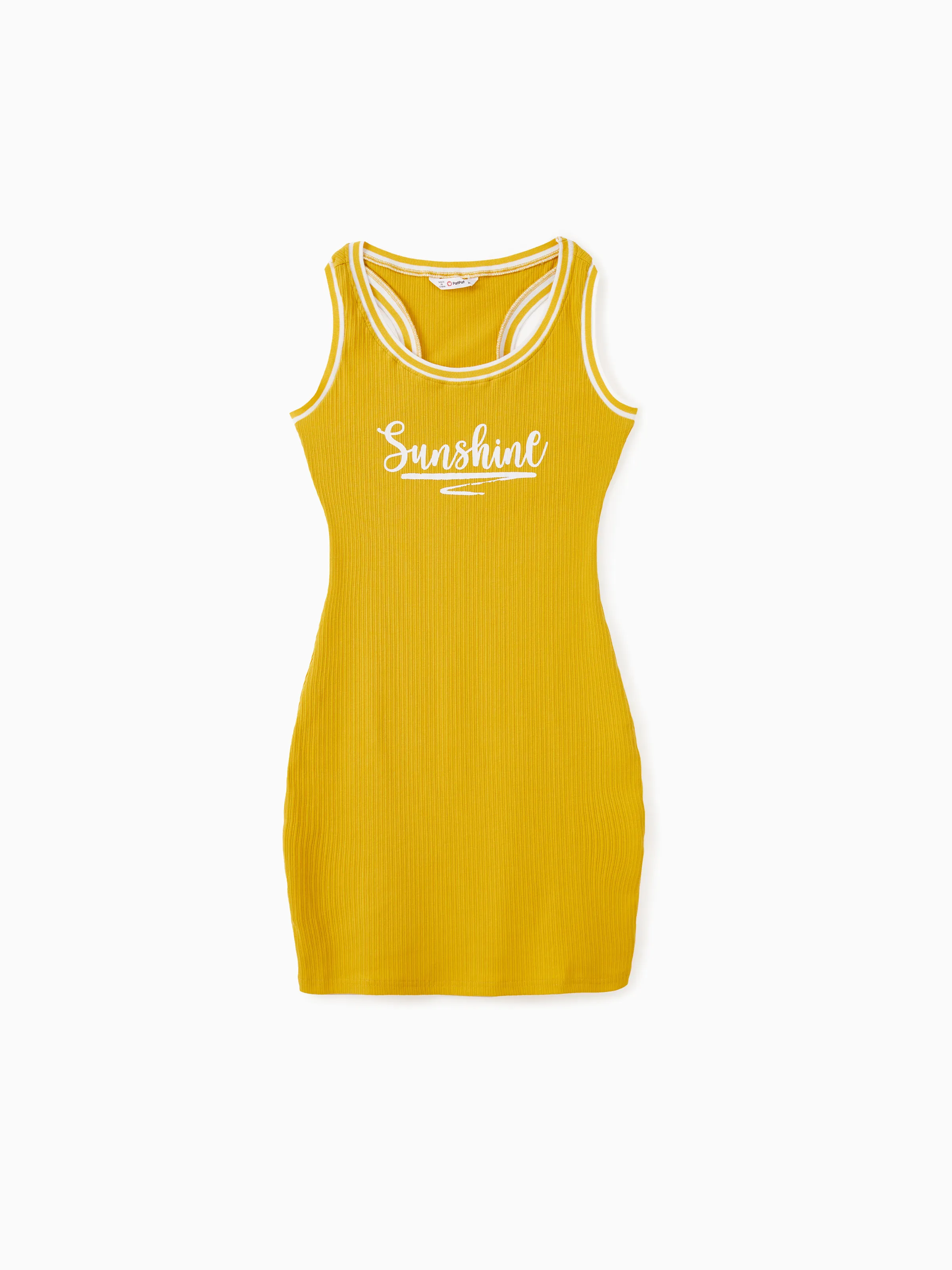 

Mommy and Me Yellow Sunshine Theme Ribbed Sleeveless Racerback Body-con Dress