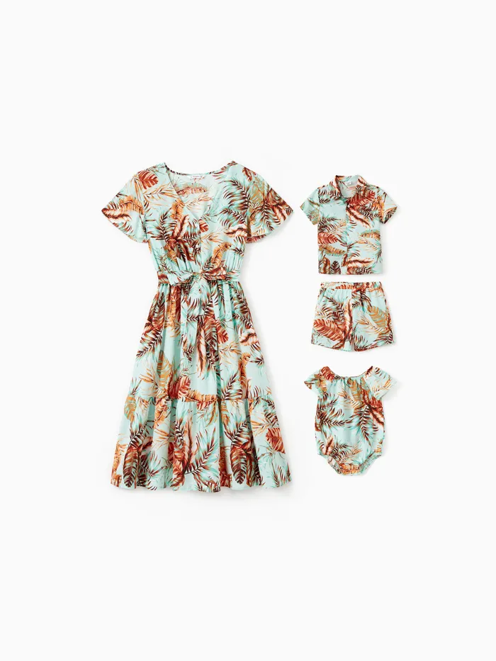 Mommy and Me Aqua Green Floral Button Up Ruffle Hem Dress or Matching Co-ord Set 