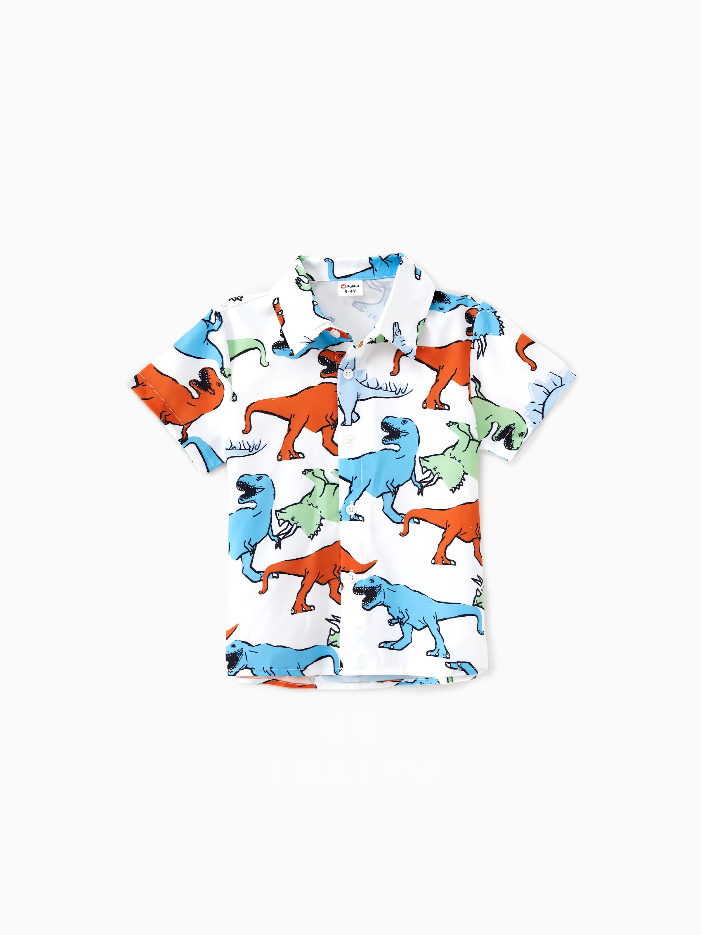 

Family Matching Sets Colorful Dinosaur Pattern Shirt or Button Decor Elastic Waist Ruffle Hem Dress
