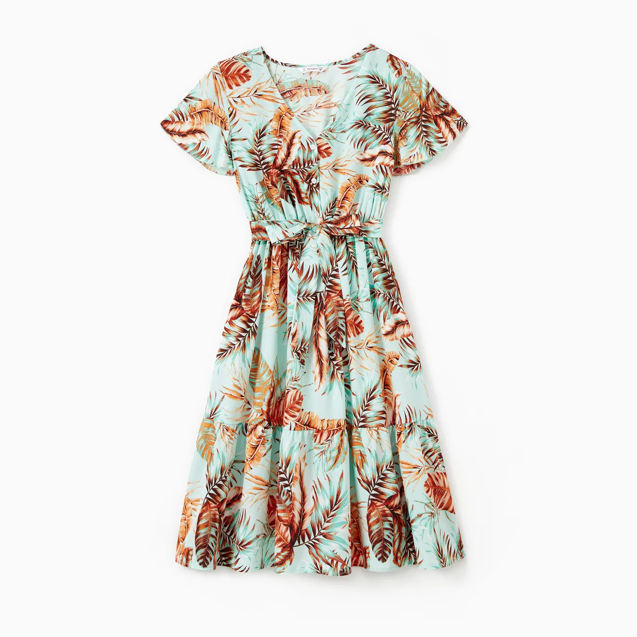 Mommy and Me Aqua Green Floral Button Up Ruffle Hem Dress or Matching Co-ord Set