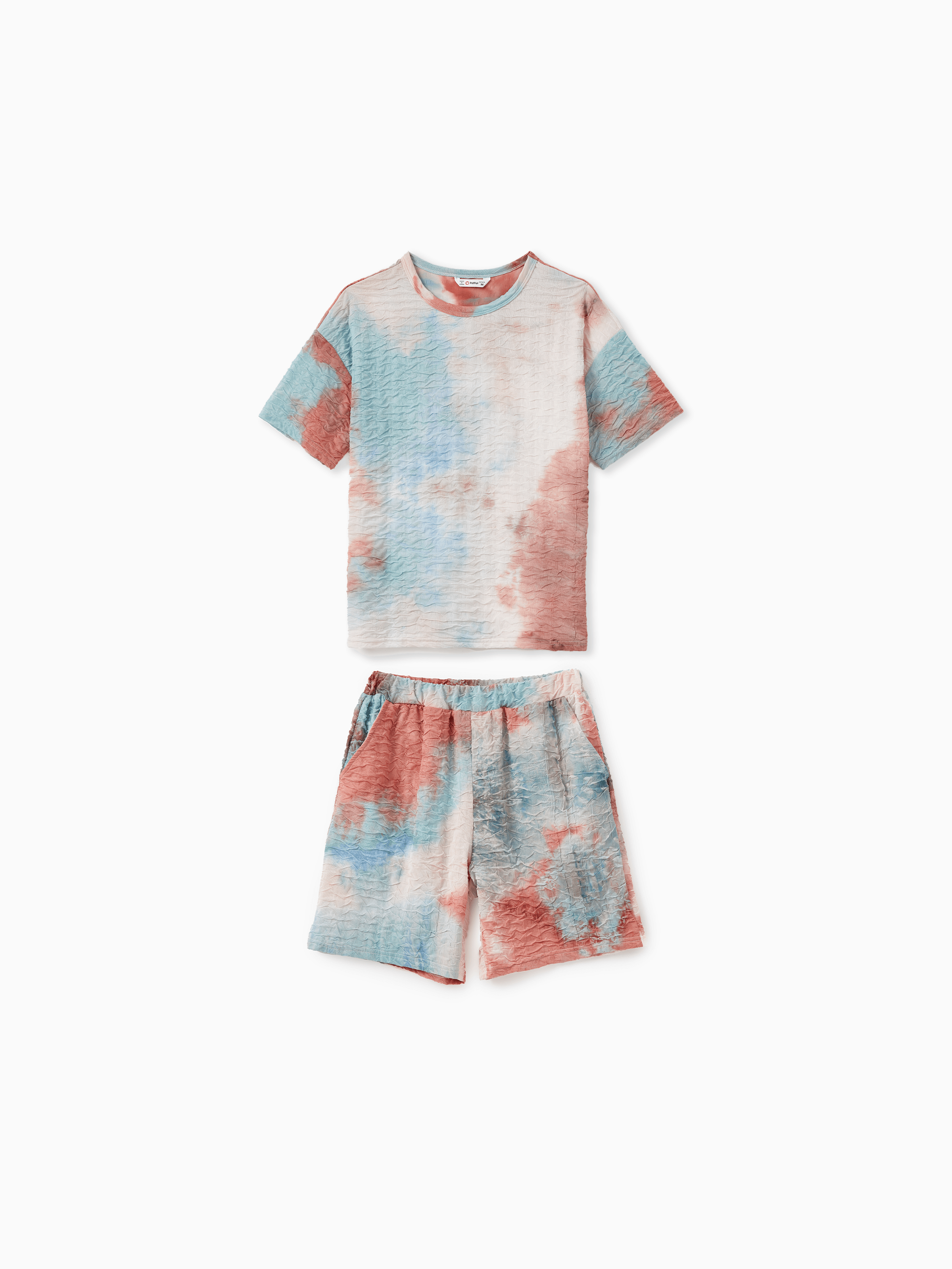 

Mommy and Me Matching Sets Short Sleeves Tie-Dye Textured Fabric Top and Shorts with Pockets