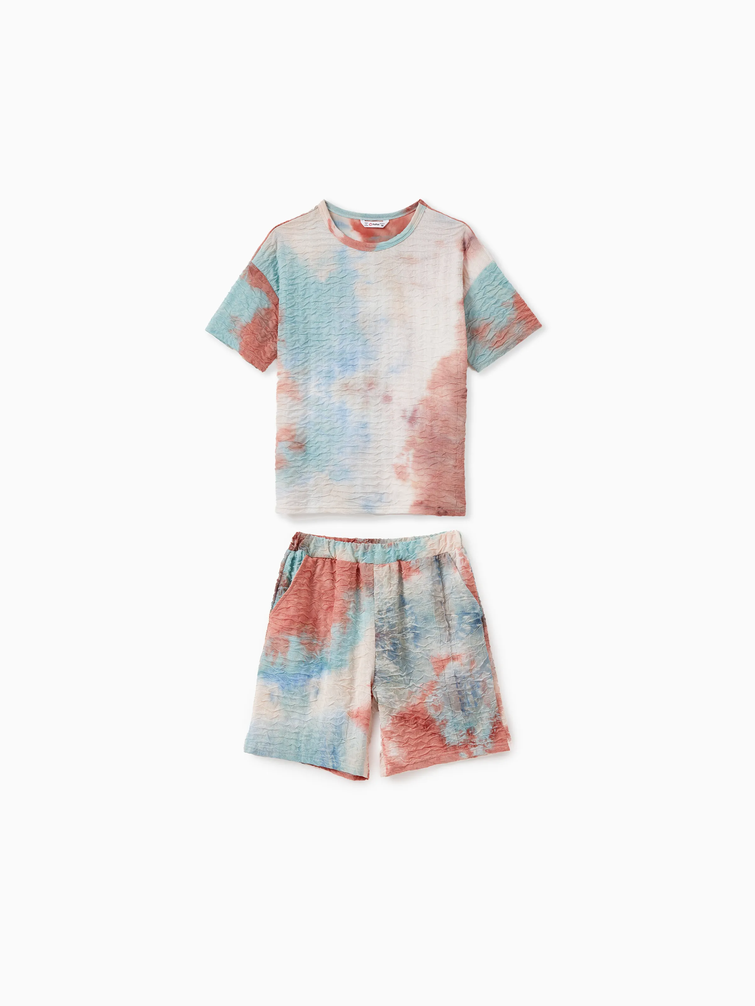 

Mommy and Me Matching Sets Short Sleeves Tie-Dye Textured Fabric Top and Shorts with Pockets