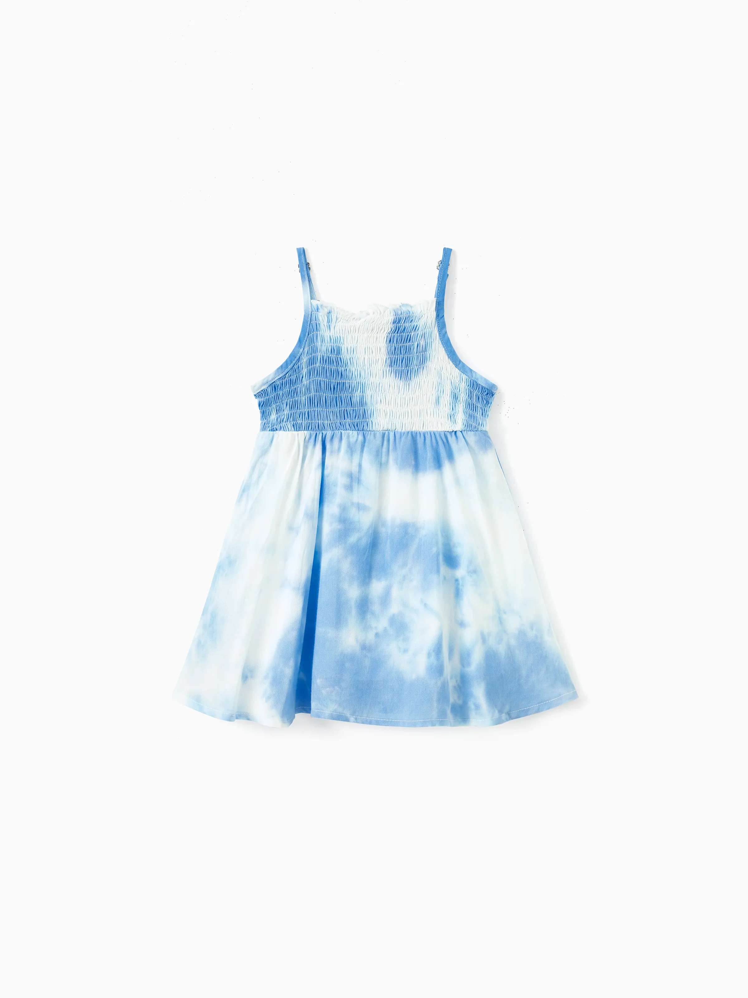 

Family Matching Sets Blue Tie-Dye Print Shirt or Strapless Shirred Top Flowy Tiered Ruffle Hem Dress