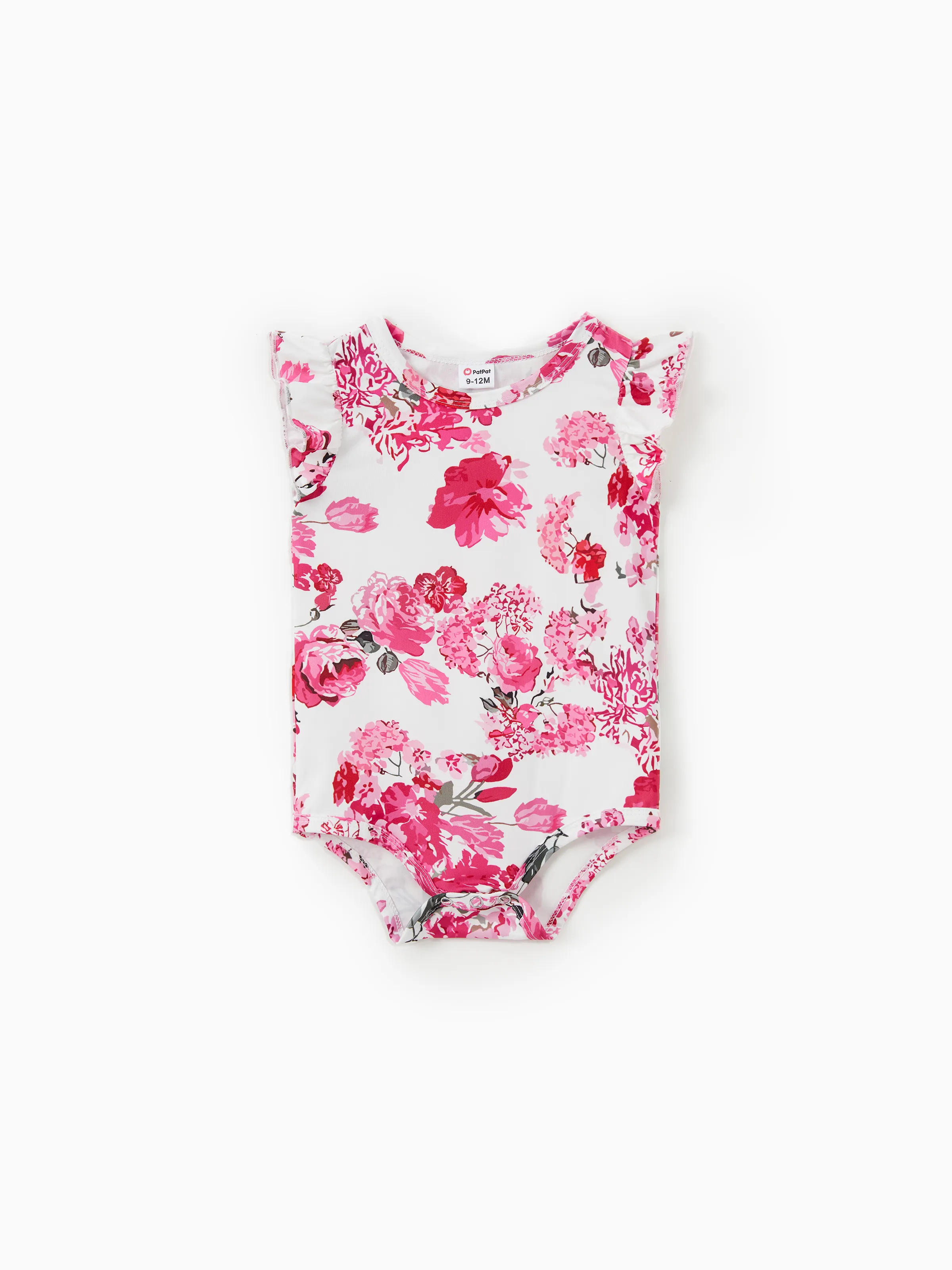 Familie Matching Rosa Blumen Offene Schulter Rüschen Besatz Body-Con Strap Kleider