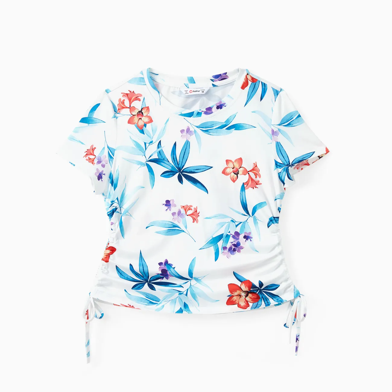 Mommy and Me Matching Flower Floral Drawstring Side Short Sleeves Tops