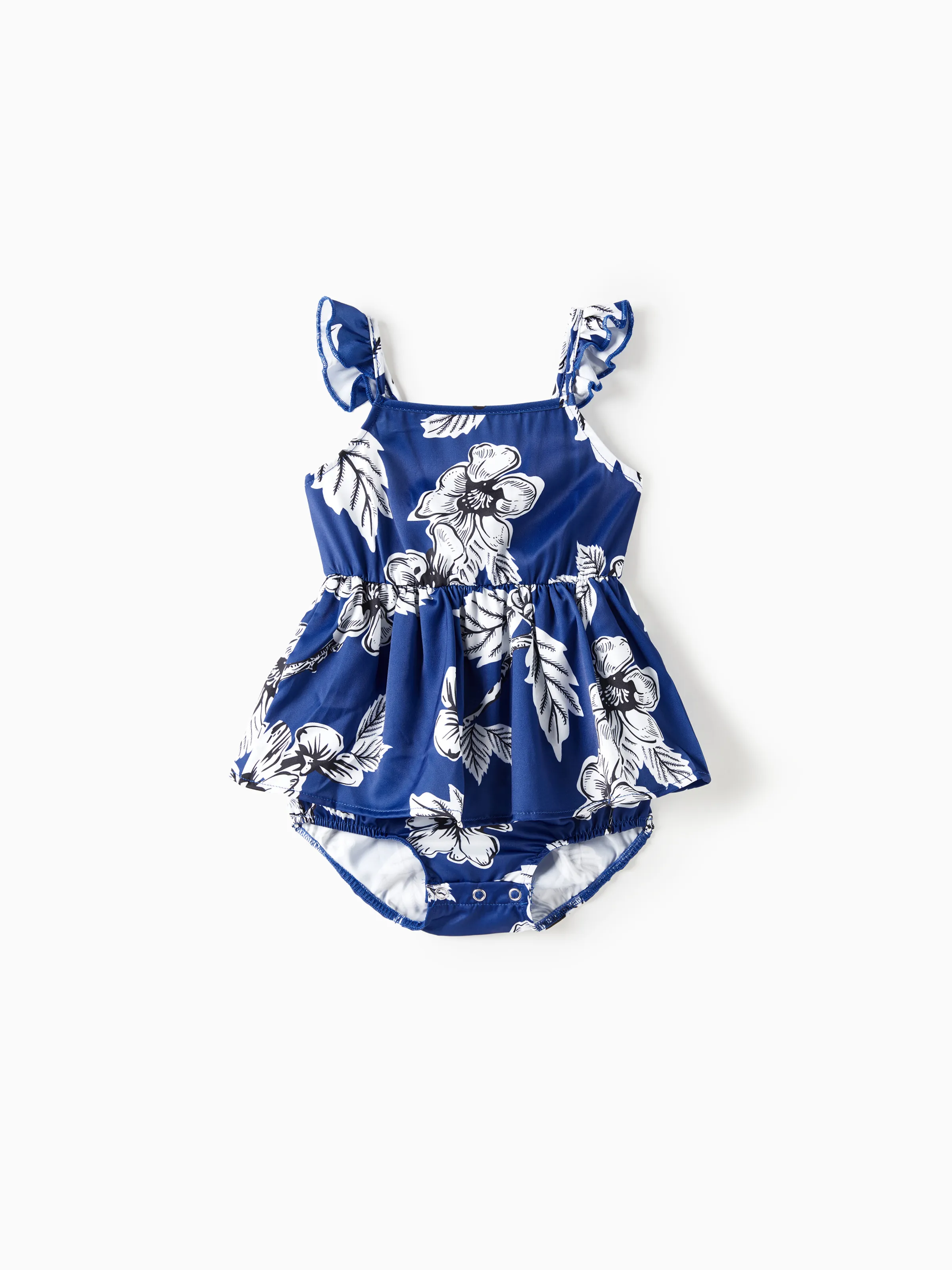 

Family Matching Sets Floral Panel Color Block Tee or Blue Tropical Floral Satin Swing Collar Slip Dress