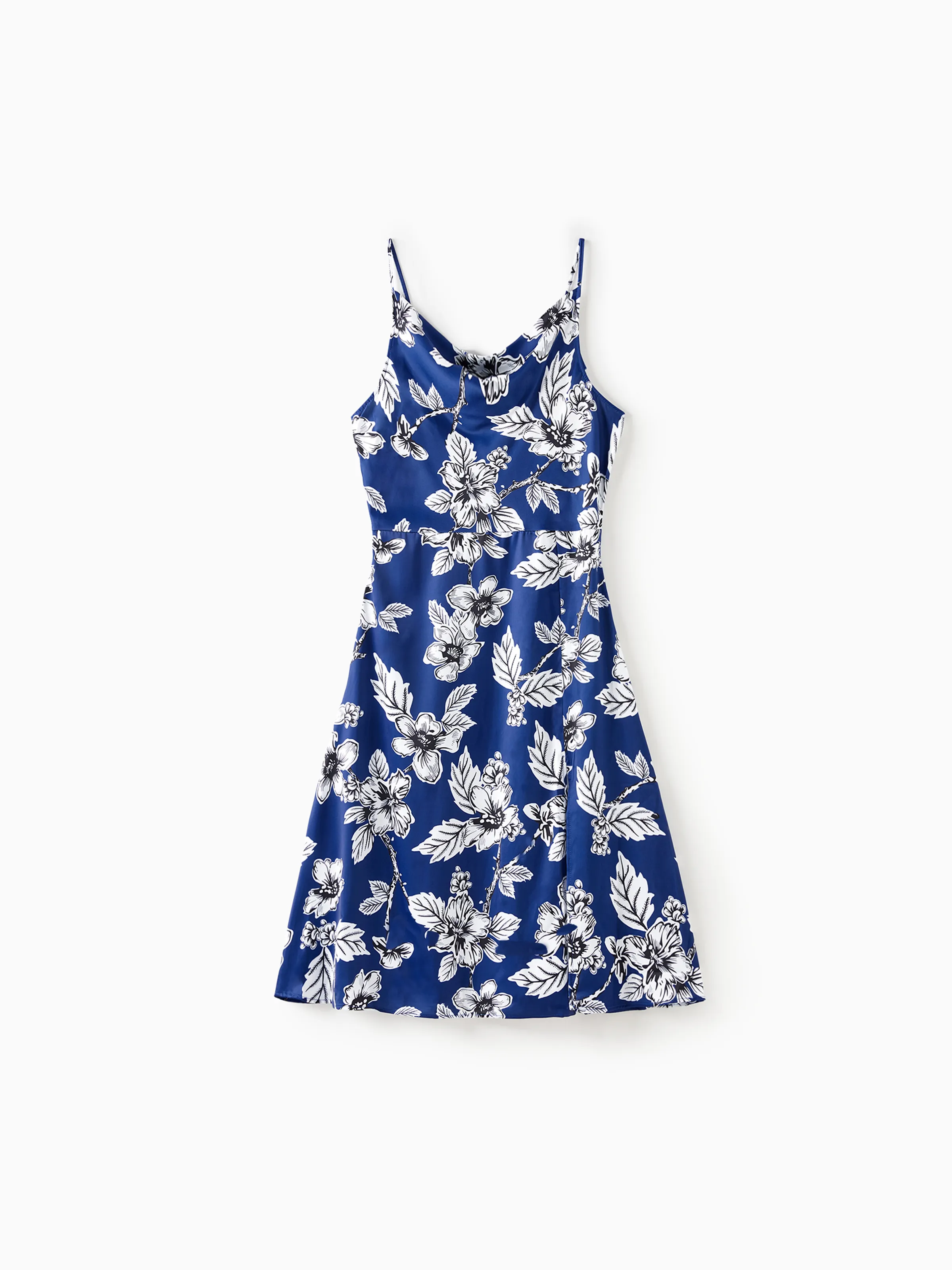 

Family Matching Sets Floral Panel Color Block Tee or Blue Tropical Floral Satin Swing Collar Slip Dress