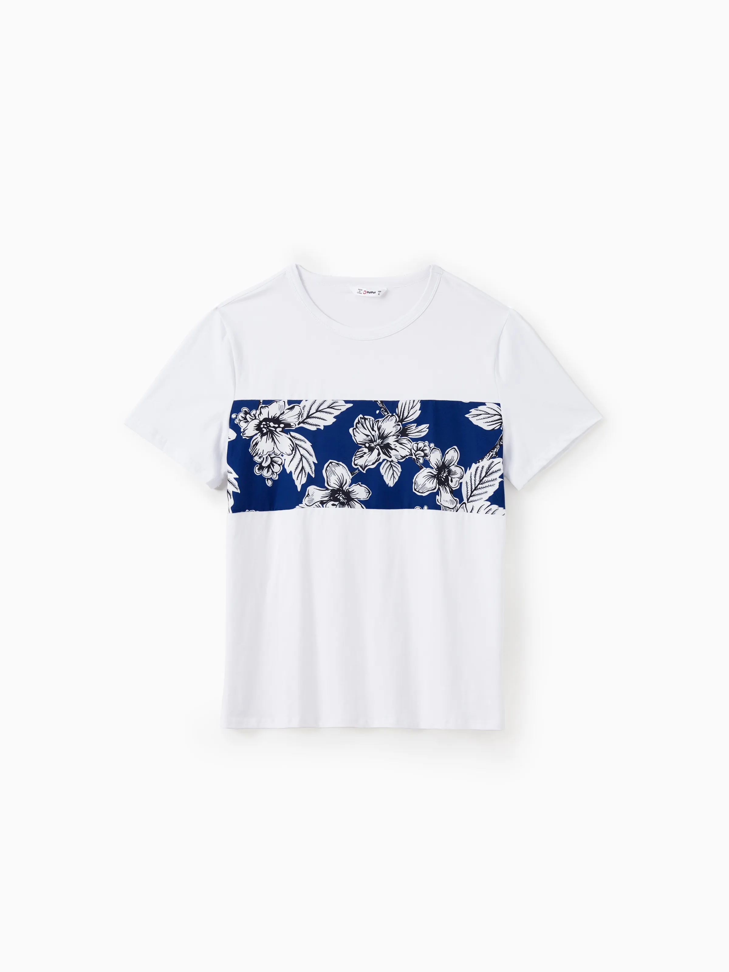 

Family Matching Sets Floral Panel Color Block Tee or Blue Tropical Floral Satin Swing Collar Slip Dress