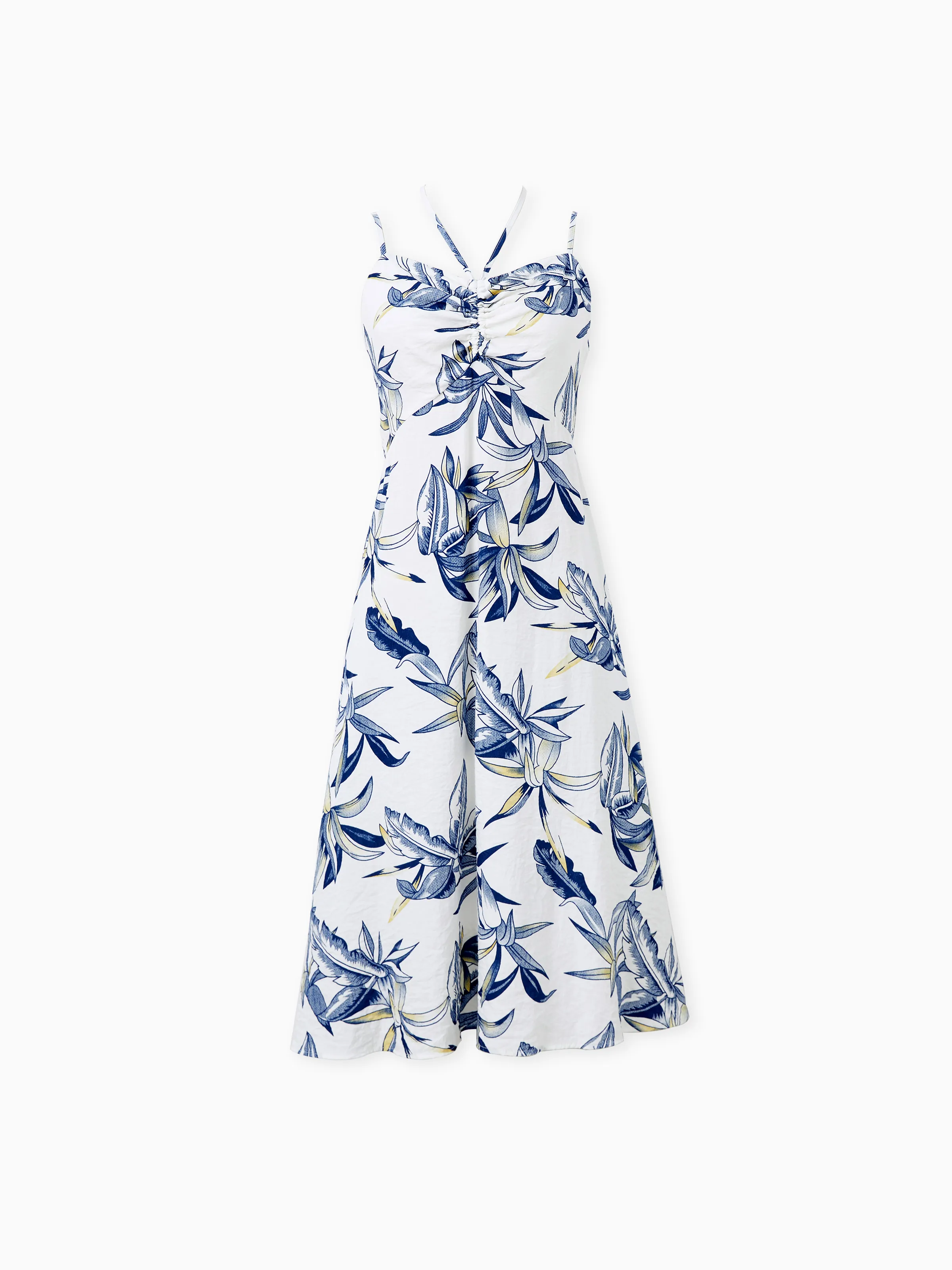 

Family Matching Sets Plant Floral Shirt or Drawstring Front Halter Strap A-Line Dress