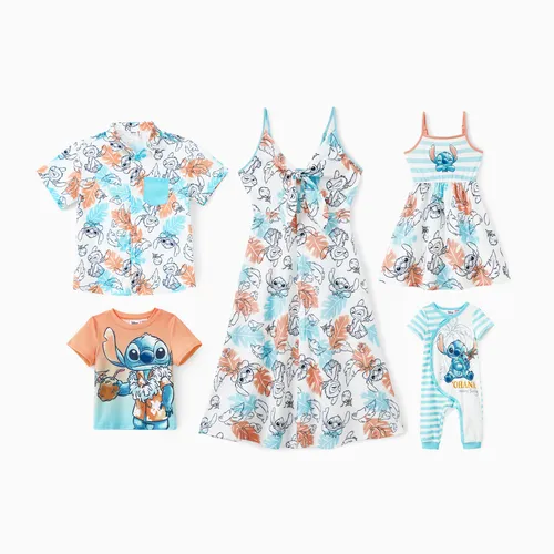 Disney Stitch Family Matching Tropical Flower Gradient Print T-shirt / Sleevelss Dress 