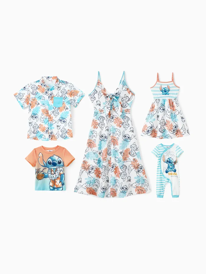 Disney Stitch Family Matching Tropical Flower Gradient Print T-shirt/Sleevelss Dress 