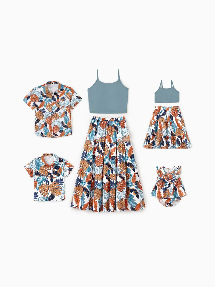 Family Matching Sets Floral Beach Shirts or Cami Top Elastic Waist A-Line Skirt Co-ord Sets