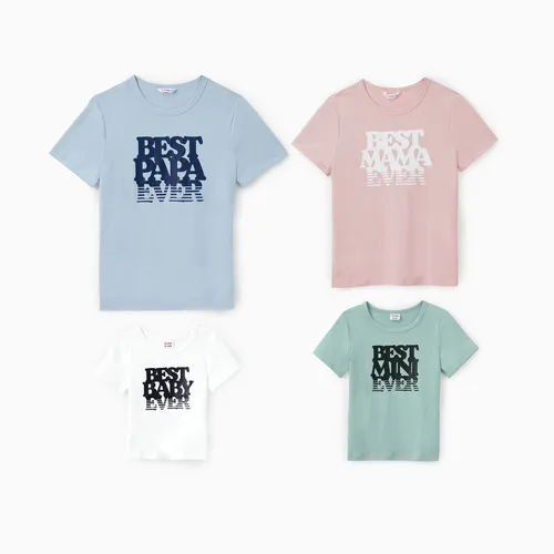 Family Matching Tops Solid Color Short Sleeves Cotton Unique Text Printed Tee