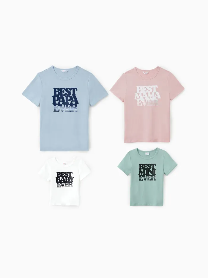 Tops a juego de la familia Camiseta de algodón estampada con texto único de color sólido