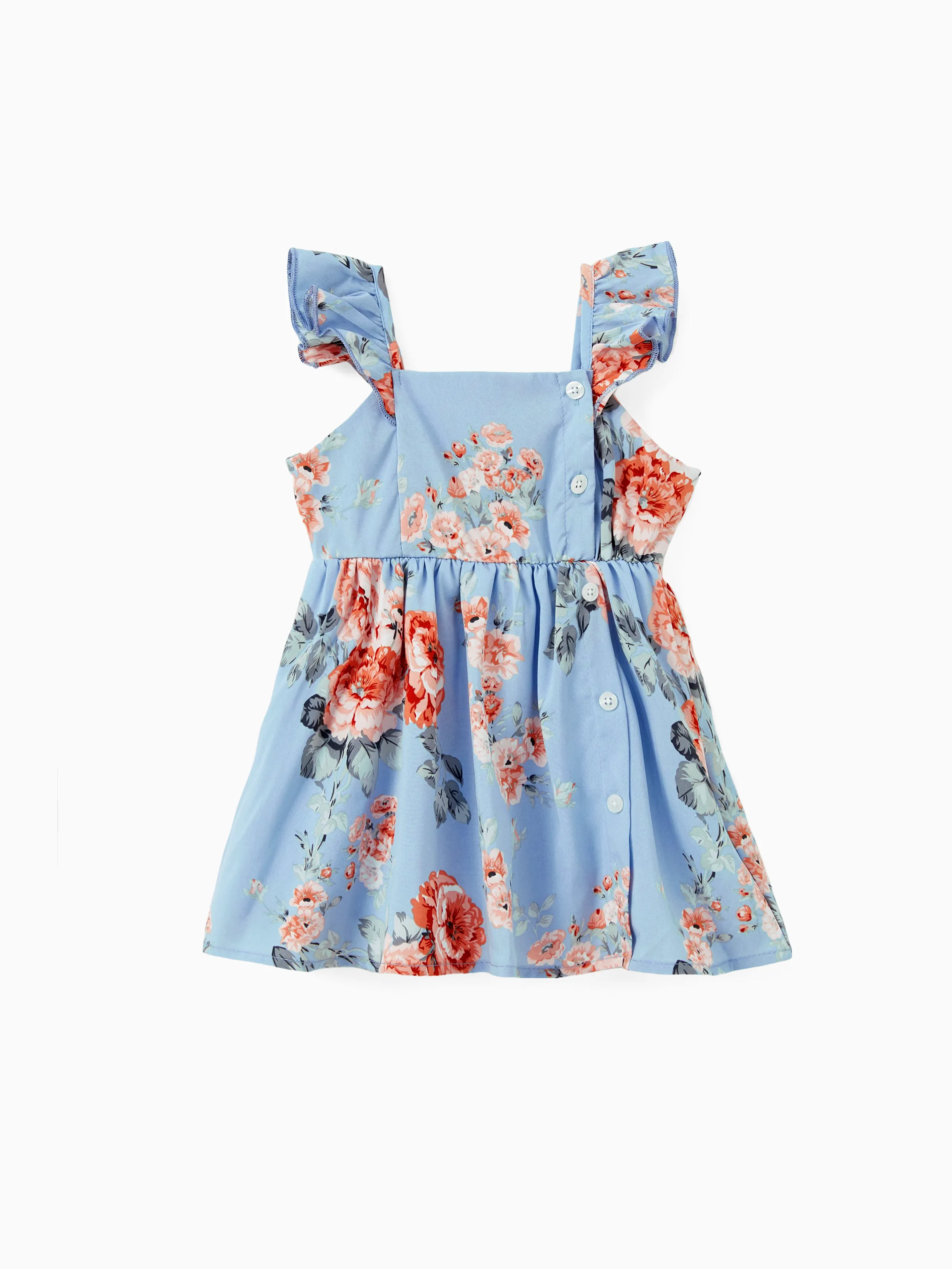 

Family Matching Sets Pure Blue Polo Shirt or Flower Floral Shirred Top A-Line Sleeveless Dress