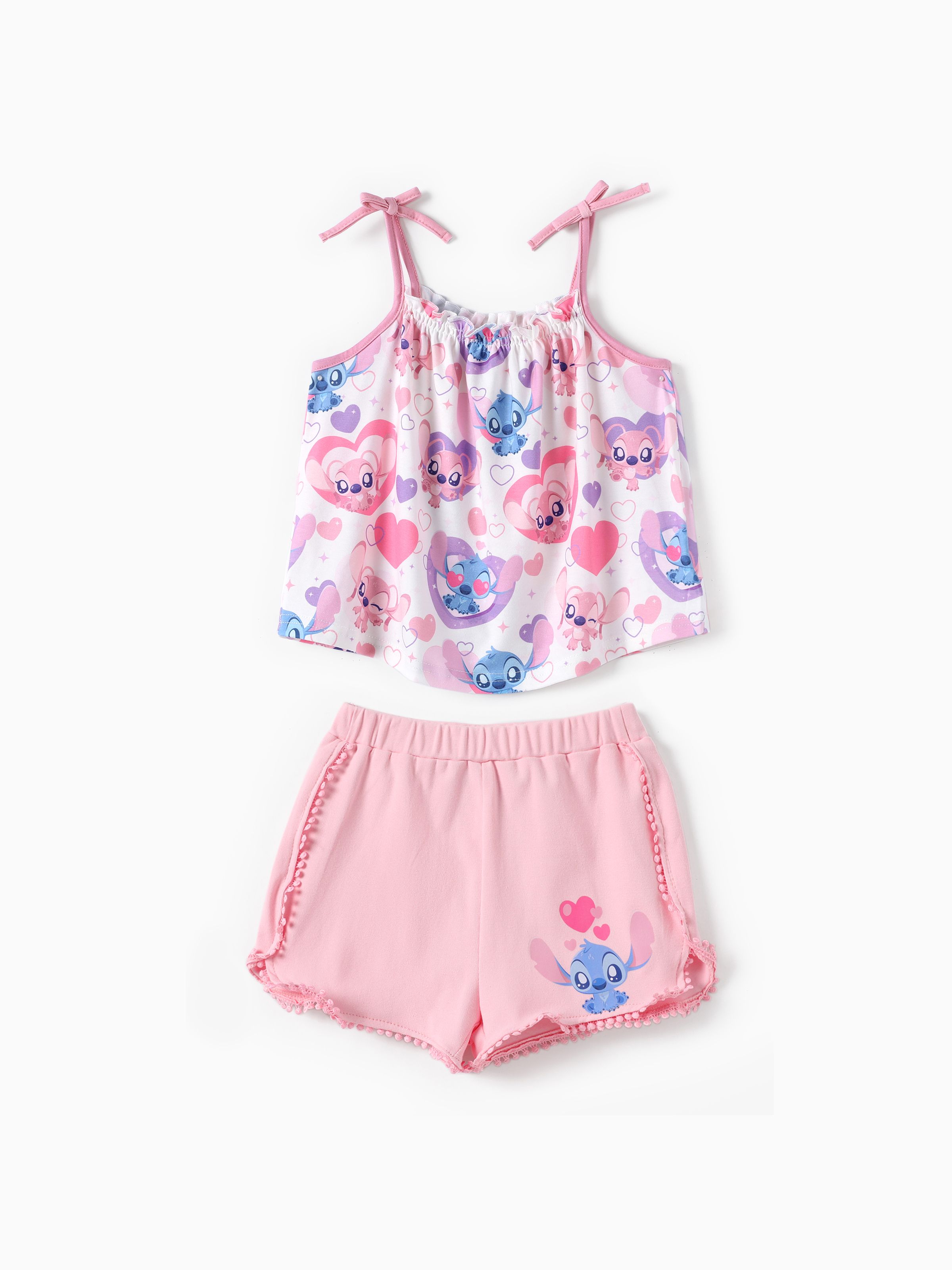 

Disney Stitch Toddler Girls 2pcs Naia™ Lovely Stitch Heart/Palm Leaf Print Shoulder Straps with Bows Top with Shorts Set