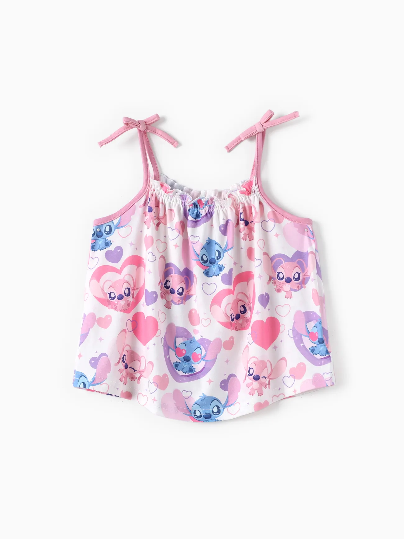 Disney Stitch Toddler Girls 2pcs Naia™ Lovely Stitch Heart/Palm Leaf Print Shoulder Straps with Bows Top with Shorts Set Pink big image 1