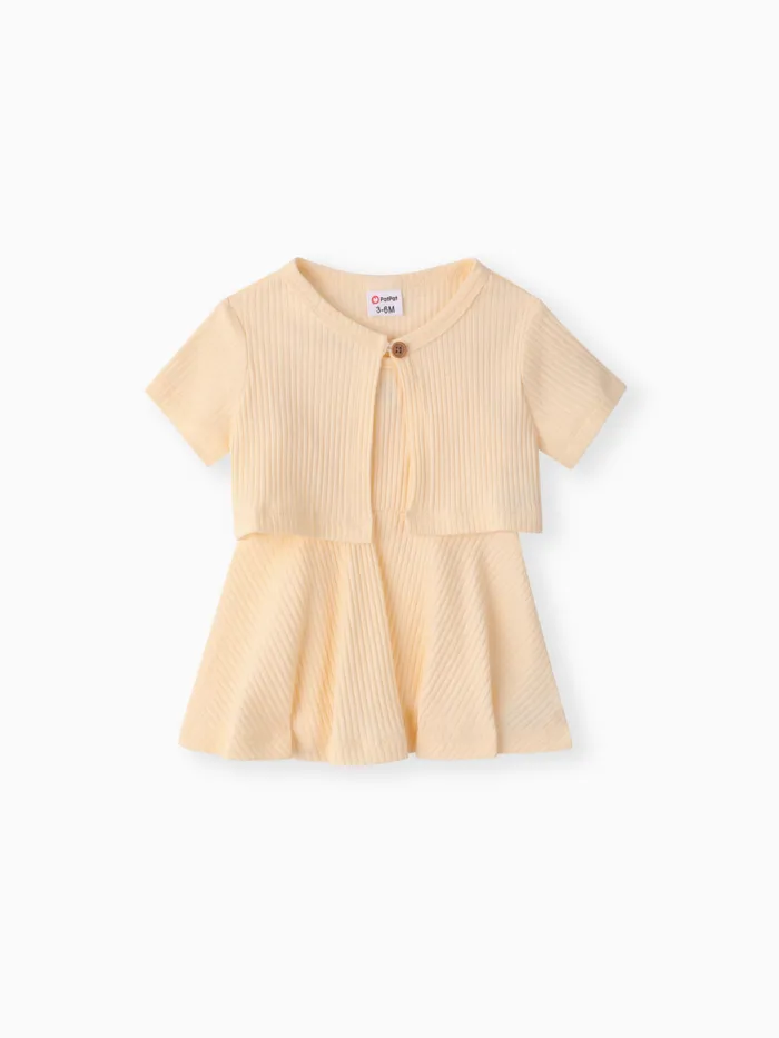 Baby Girl 2pcs Solid Cardigan and Cami Dress Set