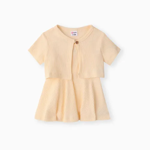 Baby Girl 2pcs Solid Cardigan and Cami Dress Set
