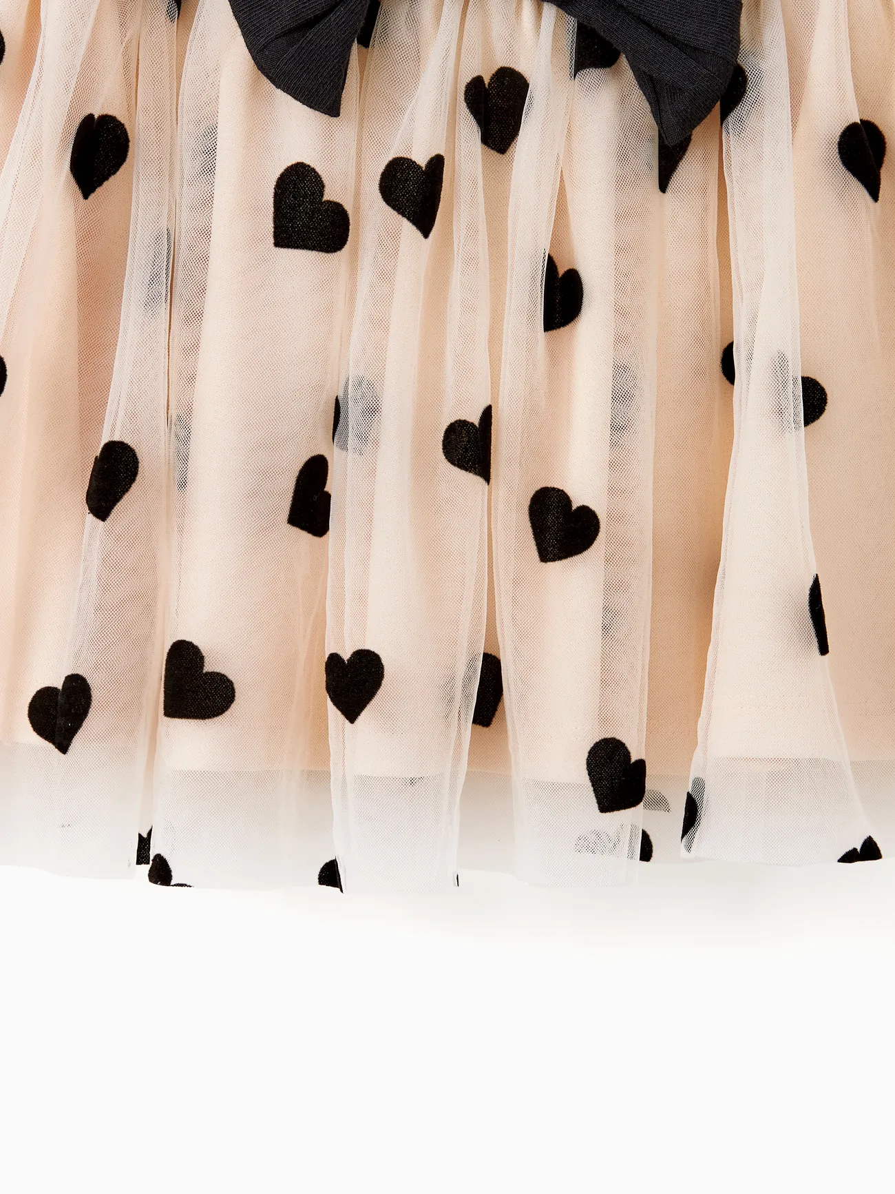 Baby Girl - Mother Daughter Dresses - Black Top Spliced Heart Pattern Mesh Dresses - Apricot - image 16