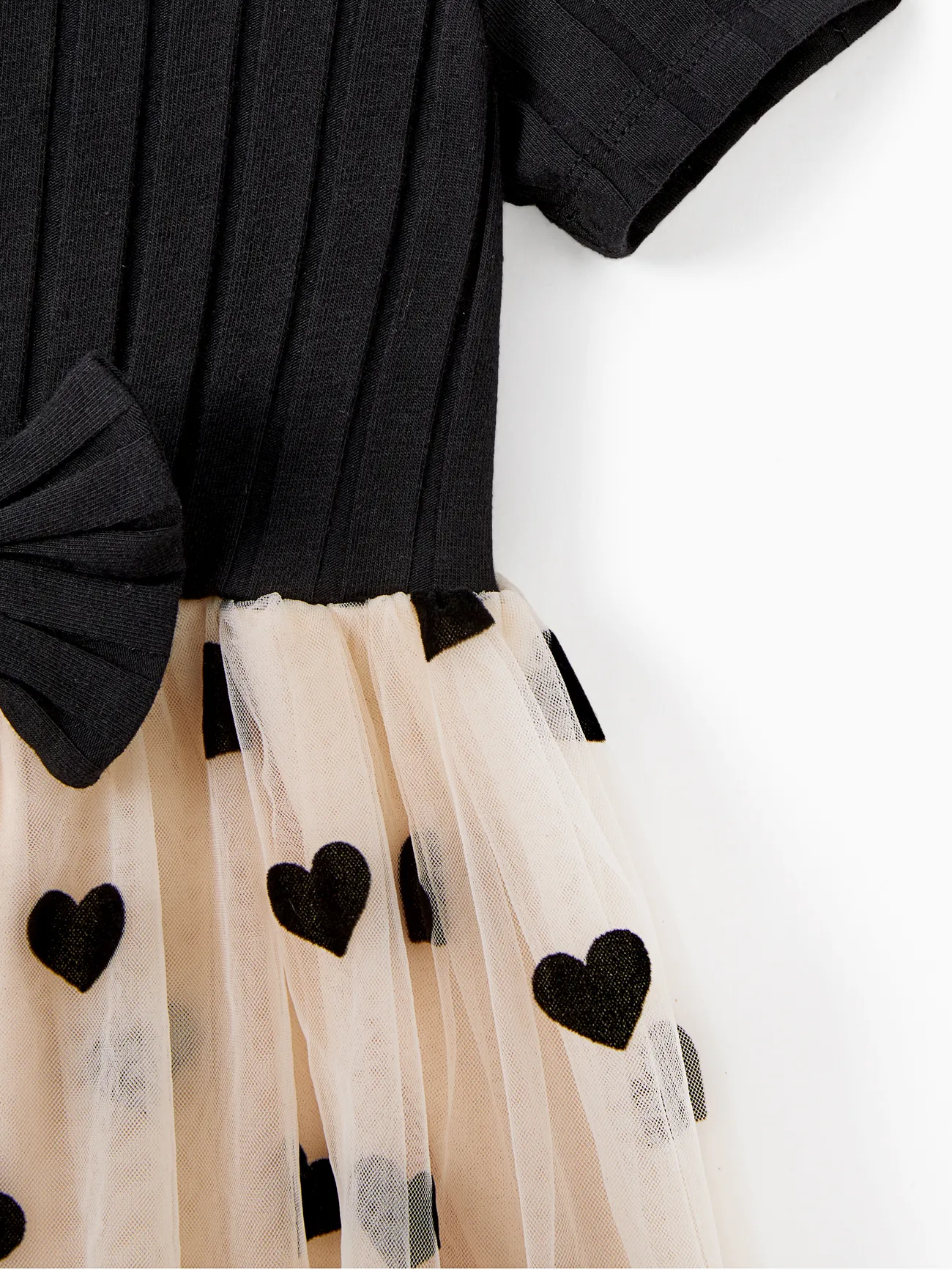 Girl - Mother Daughter Dresses - Black Top Spliced Heart Pattern Mesh Dresses - Apricot - image 11