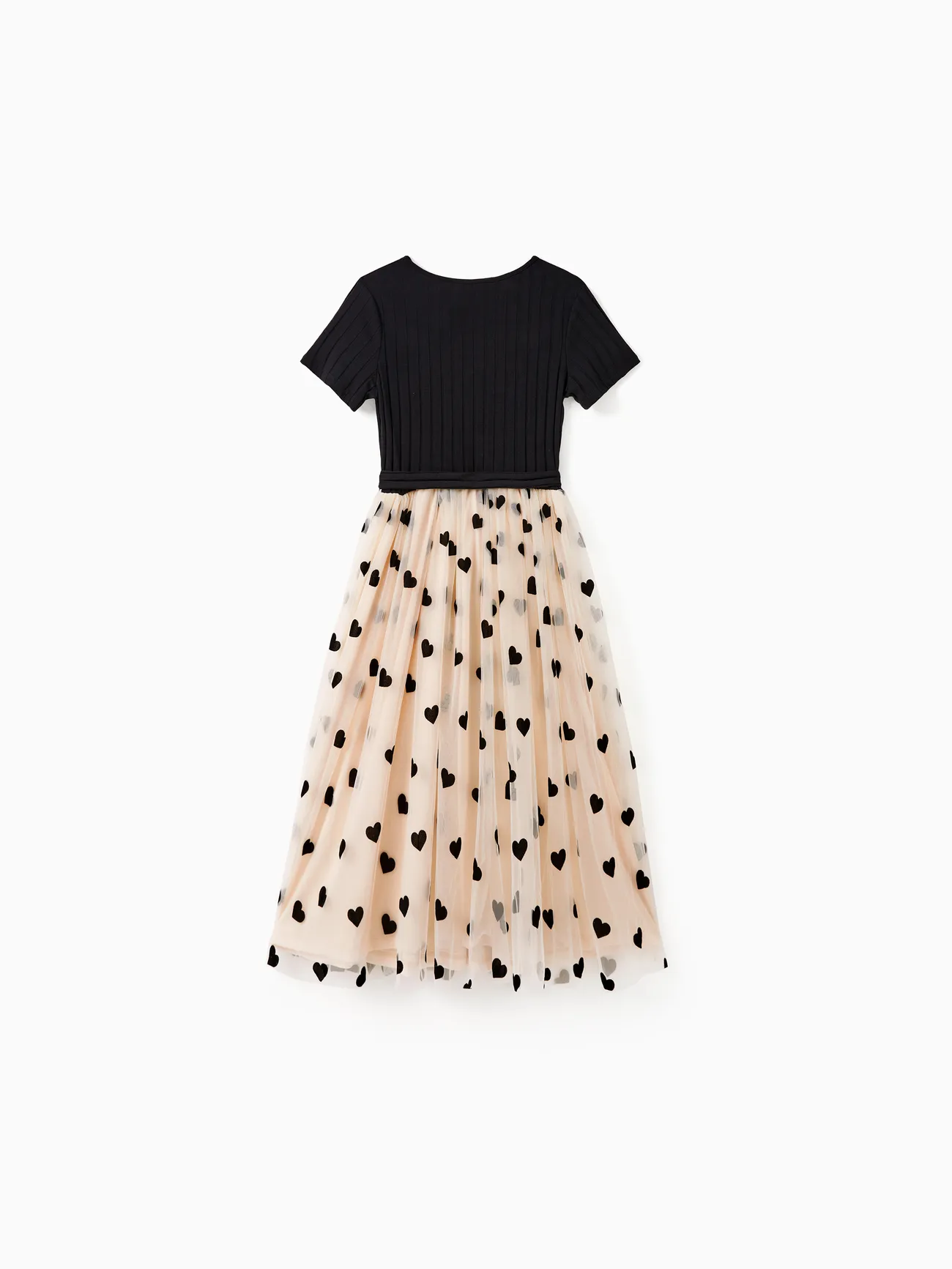 Women - Mother Daughter Dresses - Black Top Spliced Heart Pattern Mesh Dresses - Apricot - image 3