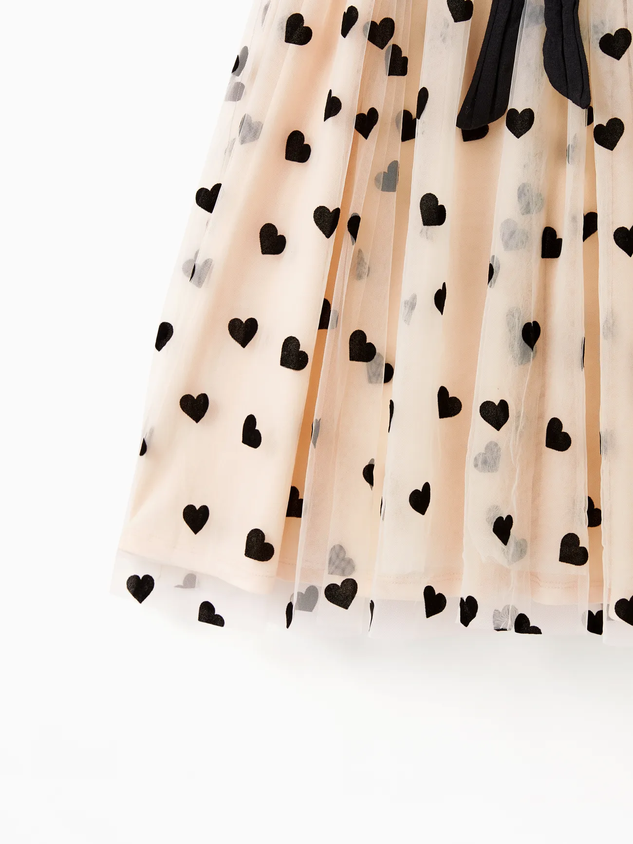 Women - Mother Daughter Dresses - Black Top Spliced Heart Pattern Mesh Dresses - Apricot - image 4