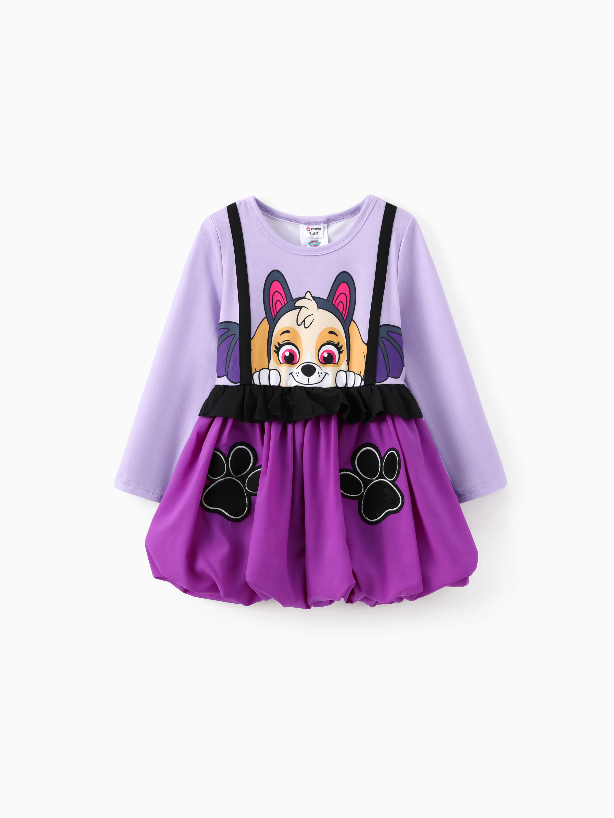 Vestido De Halloween Para Niña Con Dobladillo Asimétrico, Estampado Animal, Manga Larga - 1pc