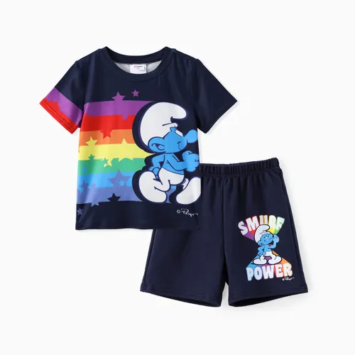 I Puffi Toddler Boys 2pcs Rainbow Star Print Tee con set di pantaloncini