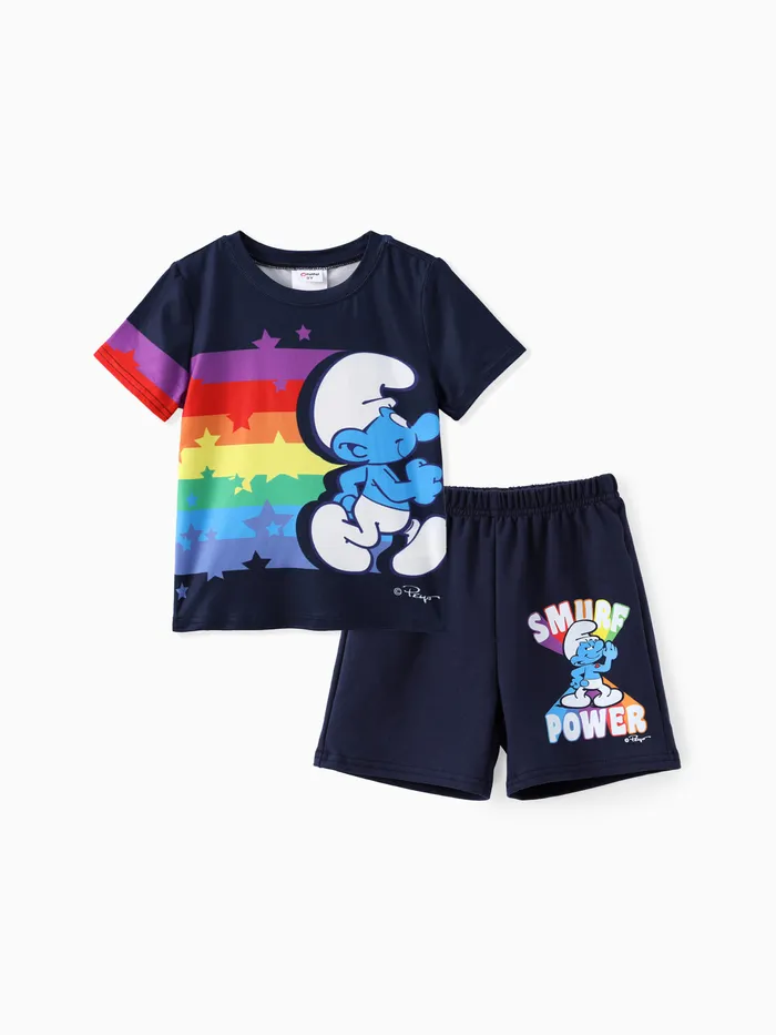 Die Schlümpfe Kleinkind Jungen 2pcs Regenbogen Stern Print T-Shirt mit Shorts Set