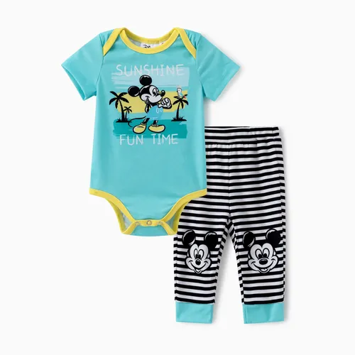 Disney Mickey and Friends Baby Boys 2pcs Naia™ Mickey Plant Graphic Print Onesie with Striped Print Pants Set